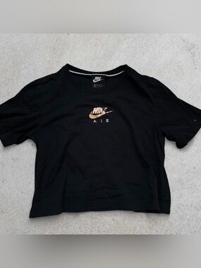 Nike Air Black Cropped Tee with Metallic Logo Detail